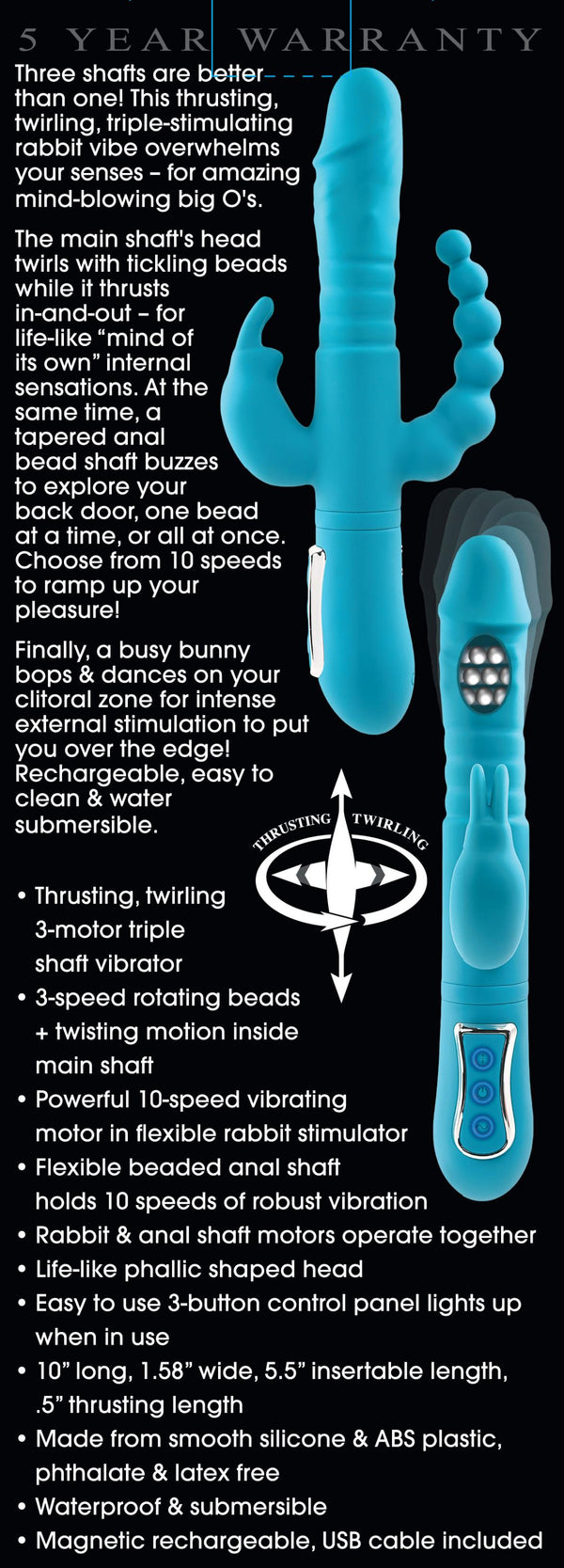 Eve's Thrusting Triple Joy Rabbit - Teal