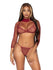 3 Pc Industrial Net Bikini Top G-String and Long  Sleeved Crop Top - One Size - Burgundy